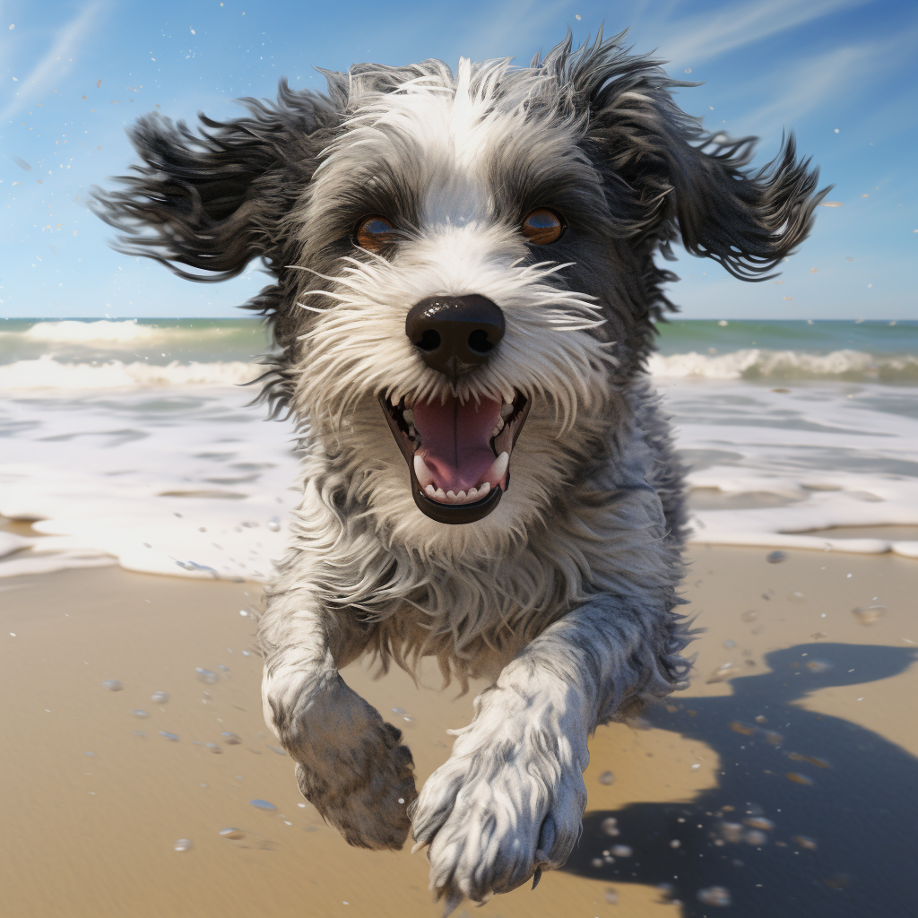 Playful Aussie-Poodle Mix on the Beach