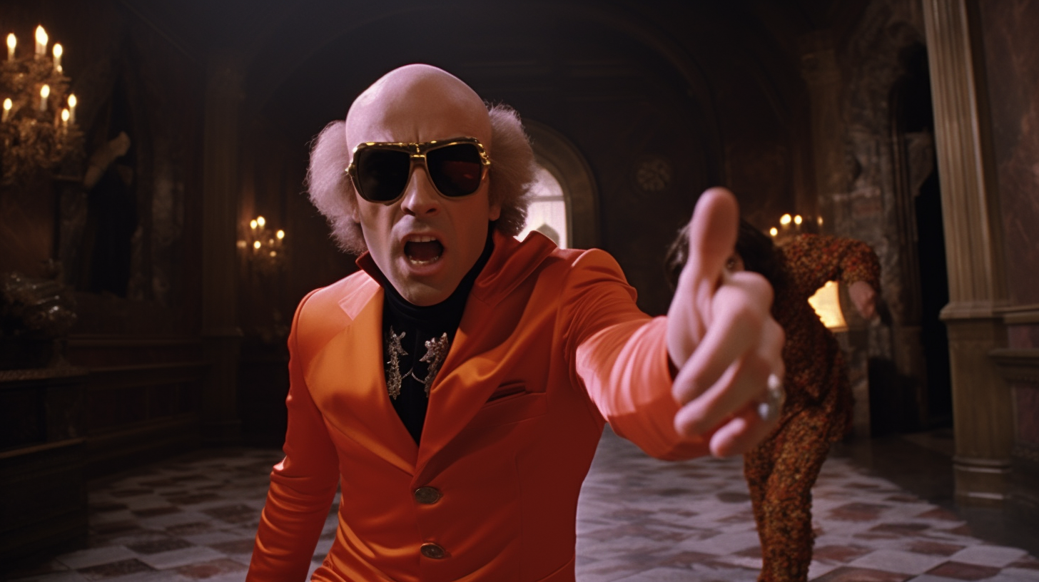 Austin Powers battling evil vampire in underground casino