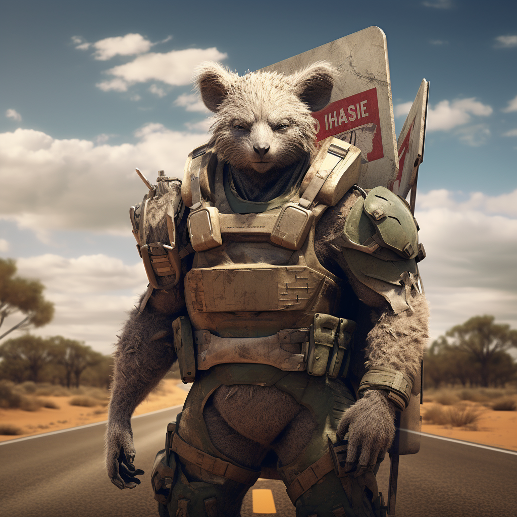 Australian Outback Superhero with Koalas and Roadsign Armor