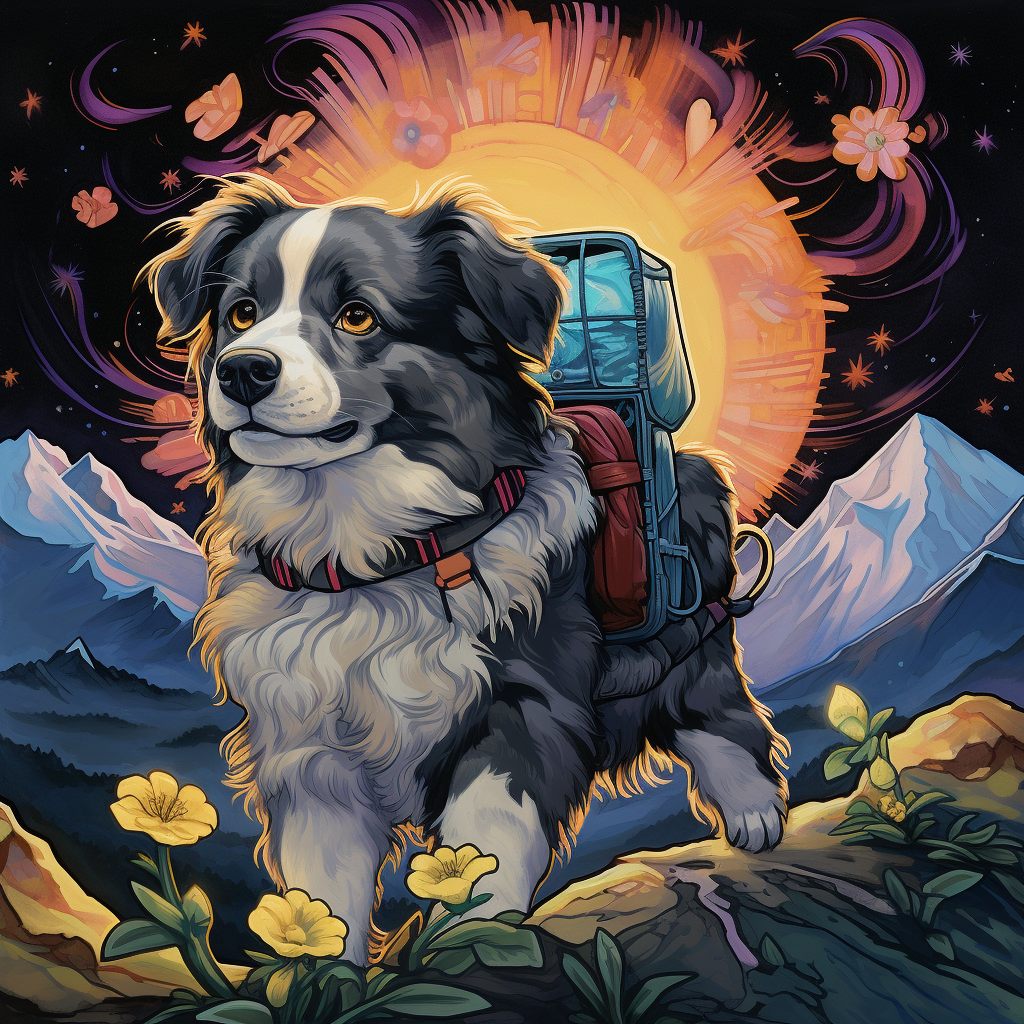 Australian Shepherd with Lantern Hiking