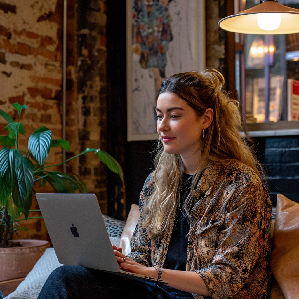 Australian woman laptop collaborative environment