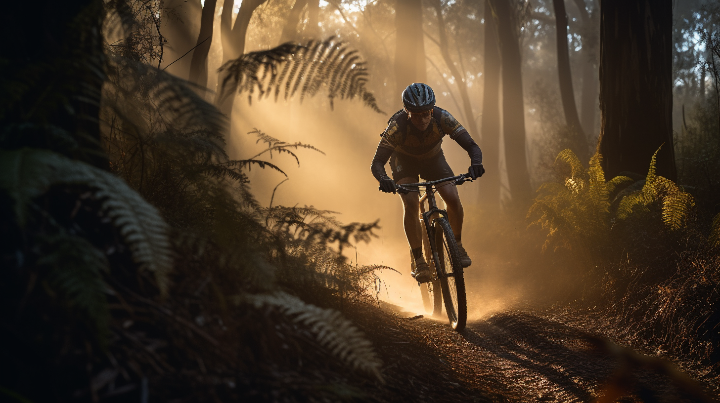 Australian athlete riding bike in bush