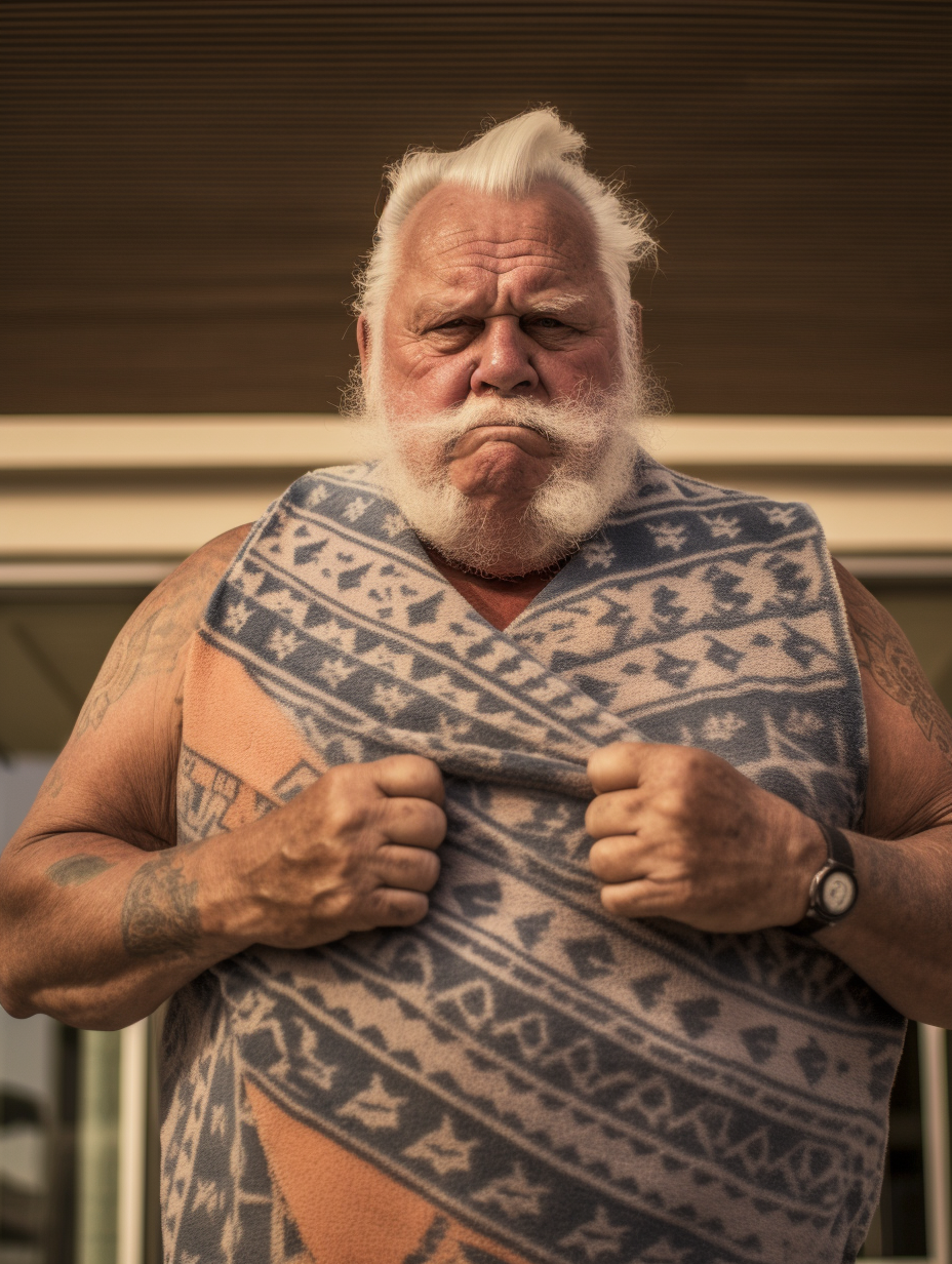 Muscular 70-year-old Australian bodybuilder by the pool