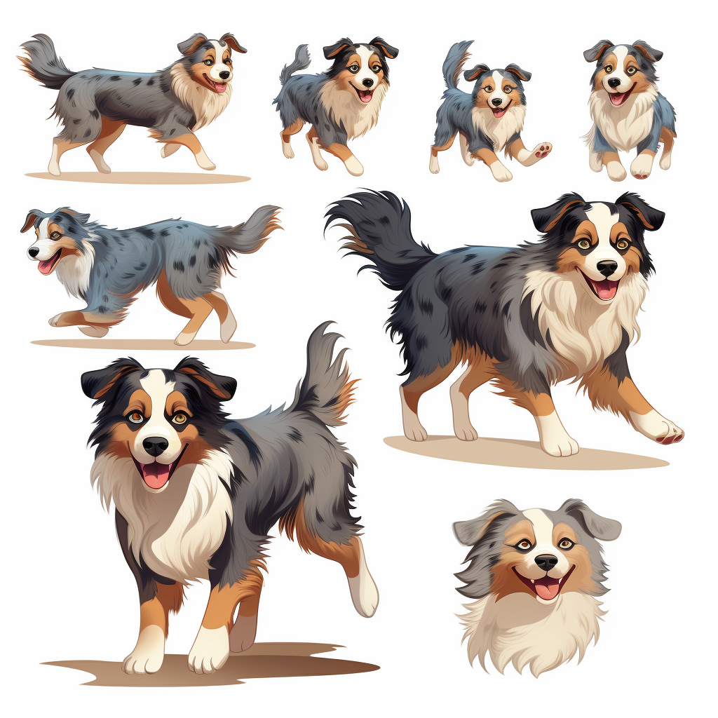 Australian Shepherd running in children's book illustration