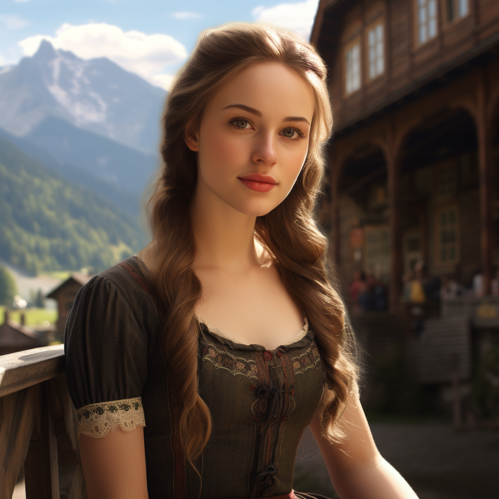 Beautiful girl by photorealistic Austria landscape