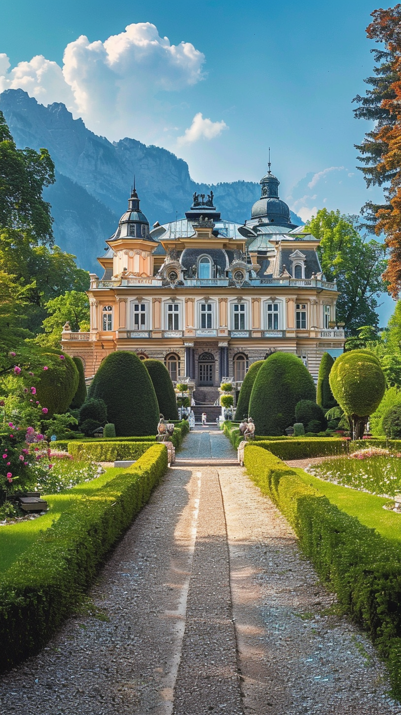 Opulent Austrian castle in lush gardens