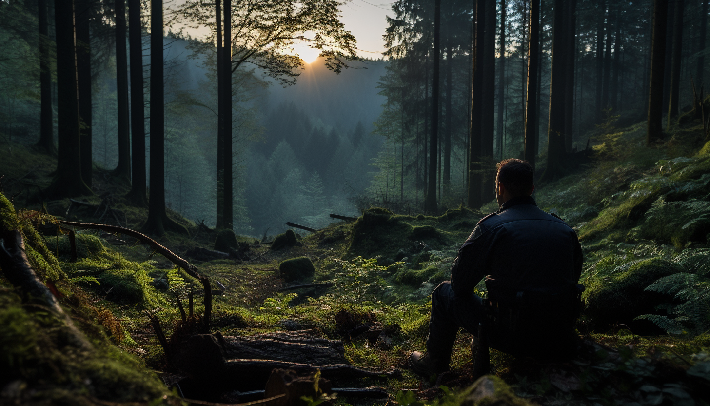 Austrian policeman with bloodhound in beautiful sunrise