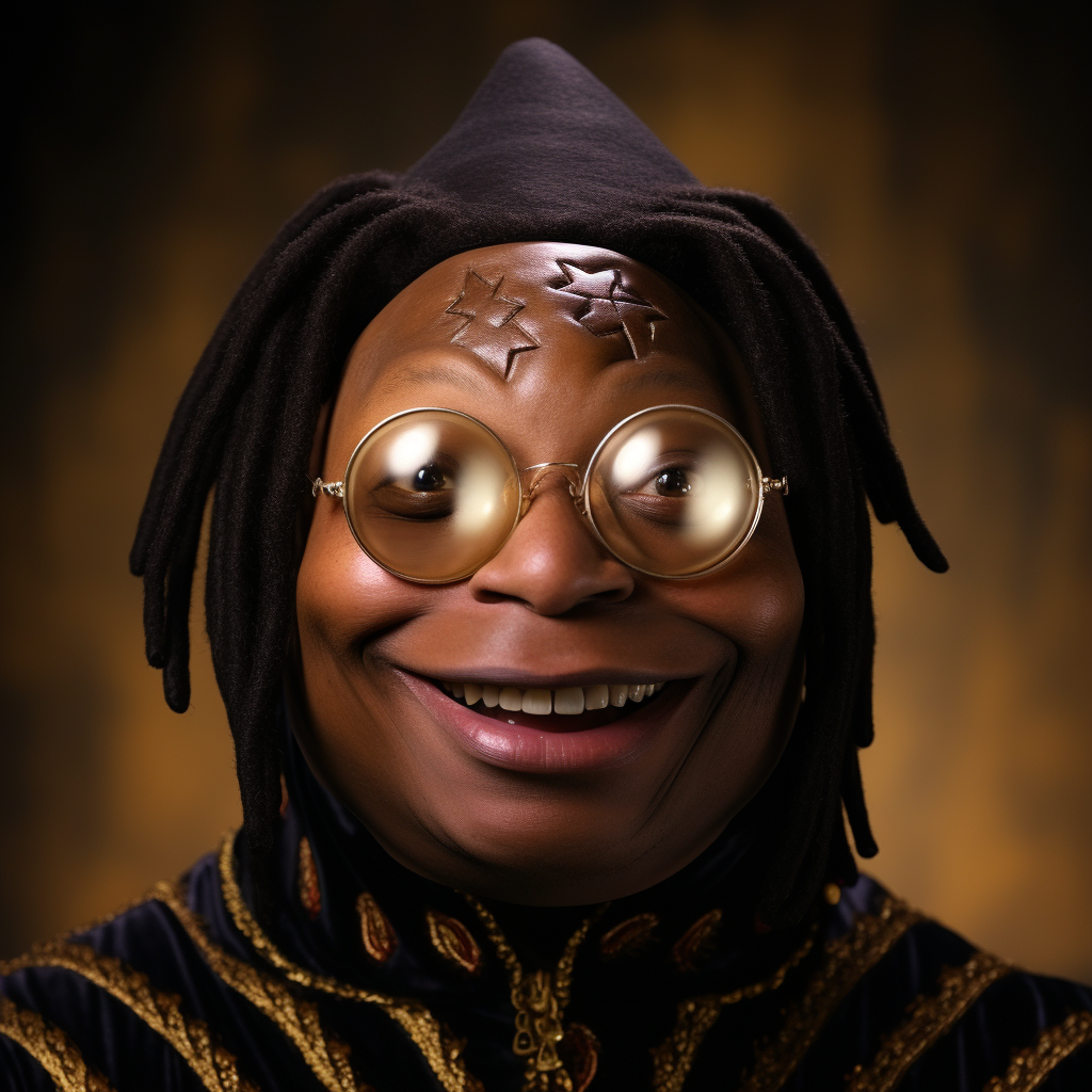 Autistic wizard holding Whoopie Goldberg's head