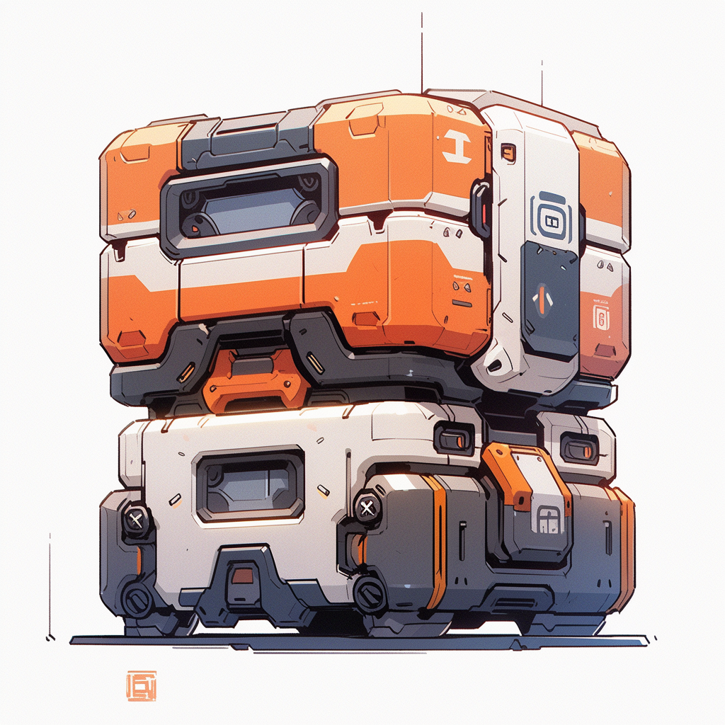 Box-shaped transport bot in a futuristic setting