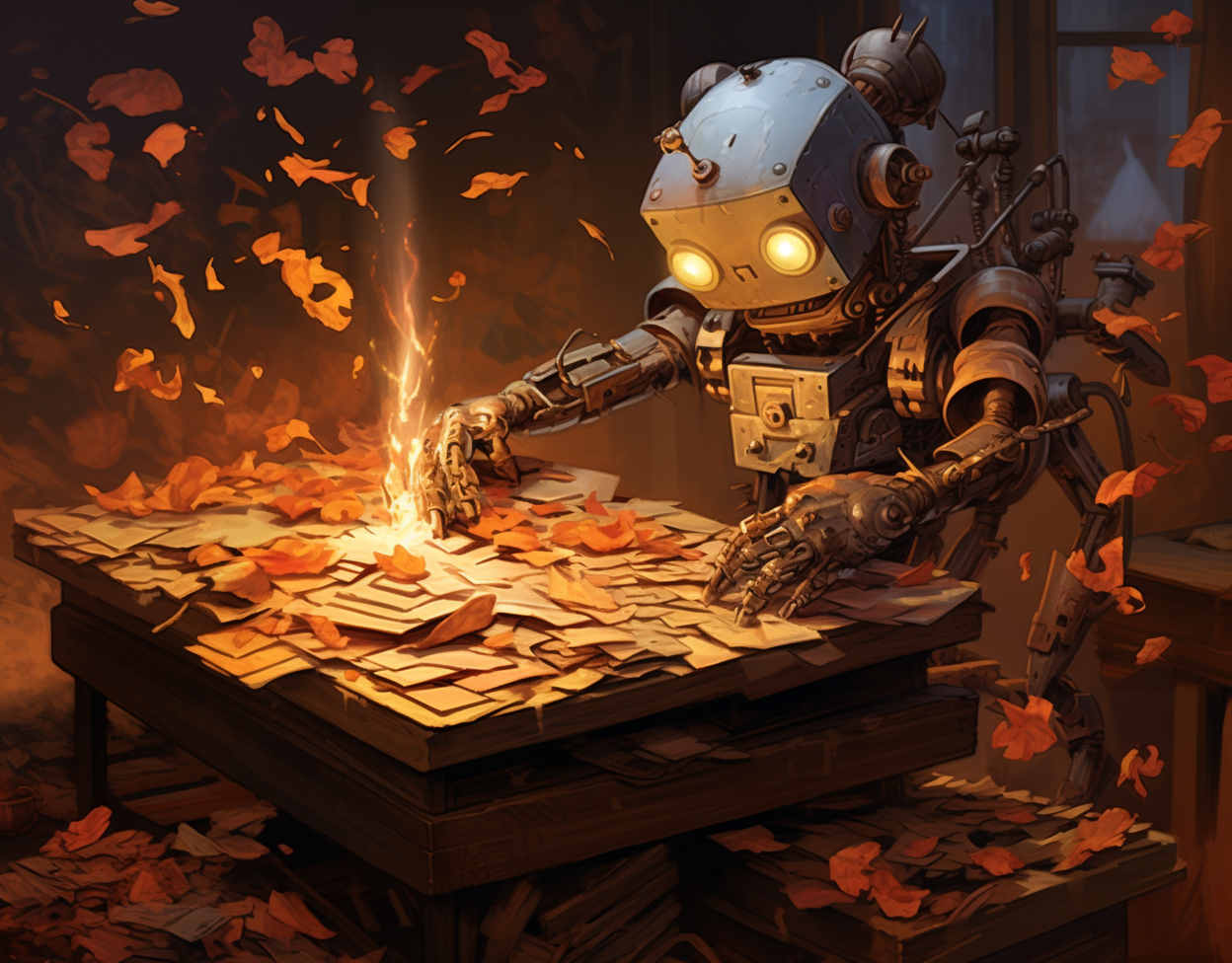 Fantasy Illustration of Automaton Robot with Laser Creating Small Copies