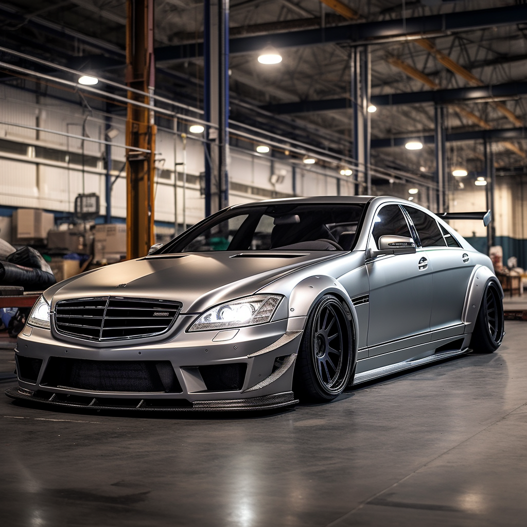 Silver 2007 S65 AMG Mercedes-Benz with Liberty Walk Body Kit