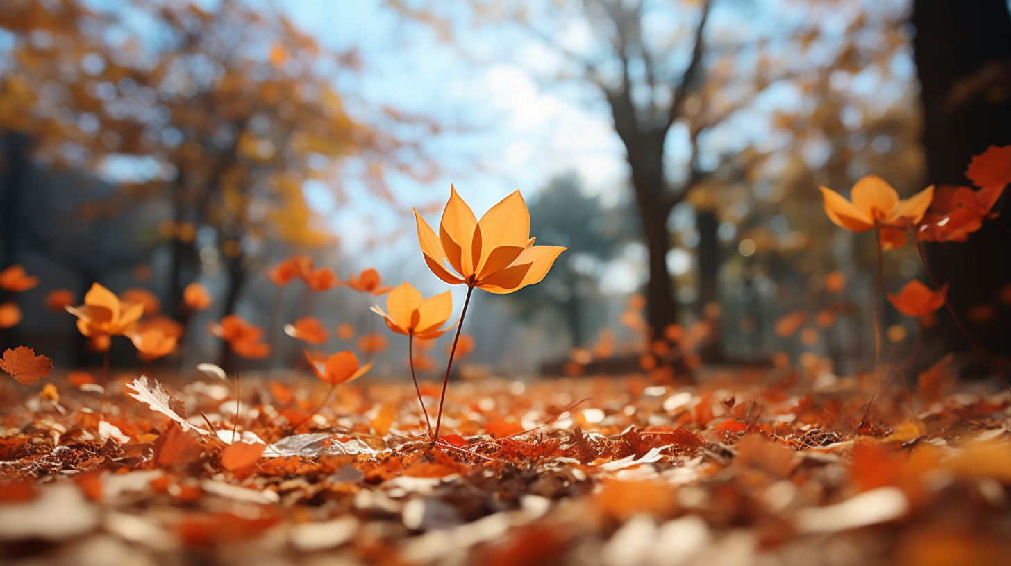 Colorful autumn leaves in David Hockney style