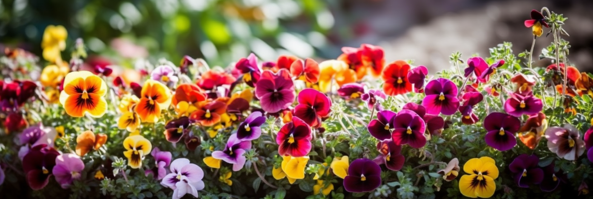 Colorful pansy and snapdragon flowers in autumn