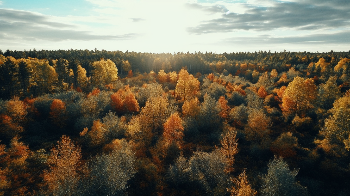 Aerial shot of autumn forest