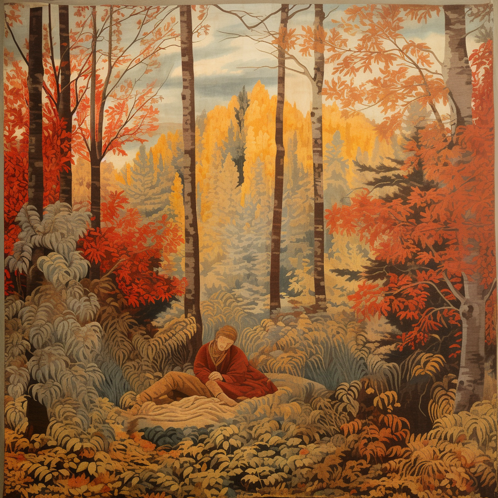 Two men embracing in autumn forest