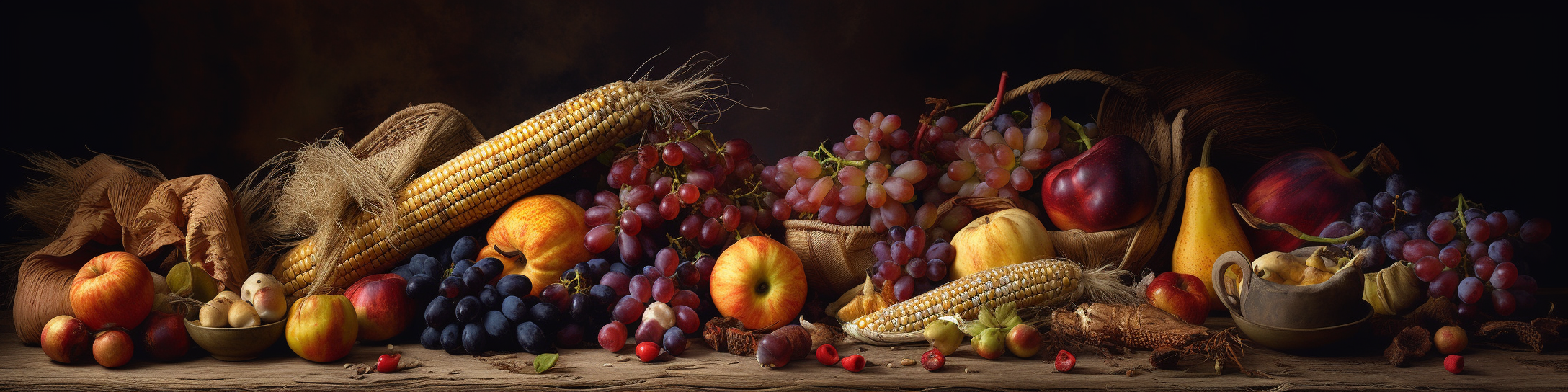 Cornucopia with overflowing autumn produce