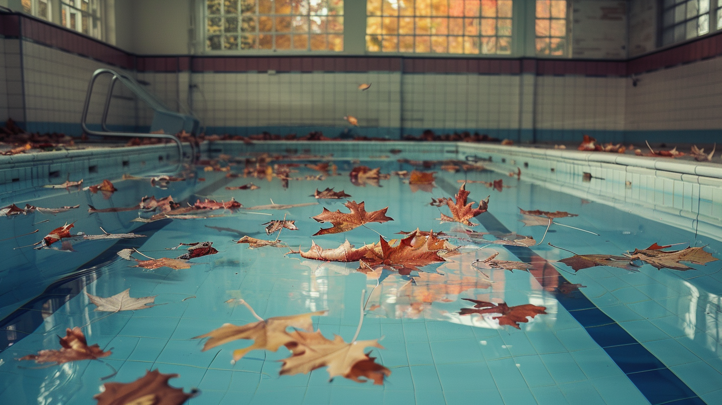 Autumn leaves in pool water