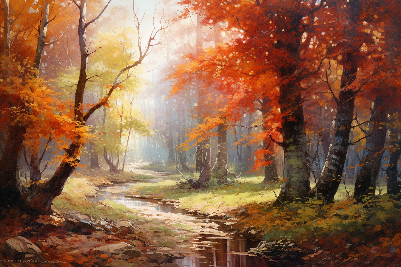 Illustration of a beautiful autumn oak forest