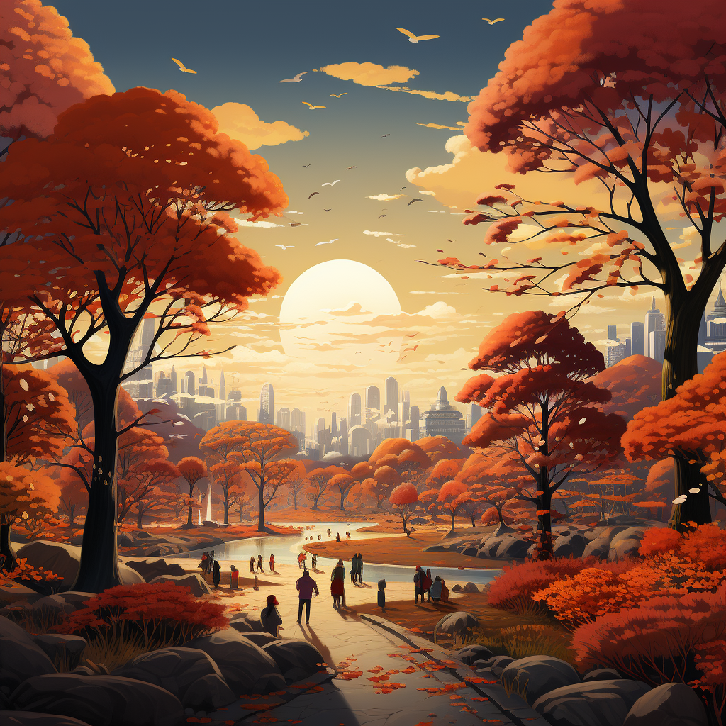 Vibrant autumn park illustration