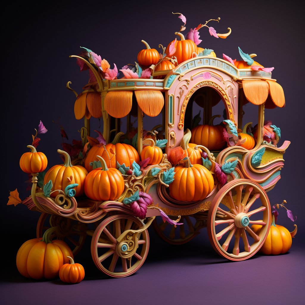 Whimsical and colorful autumn pumpkin carriages