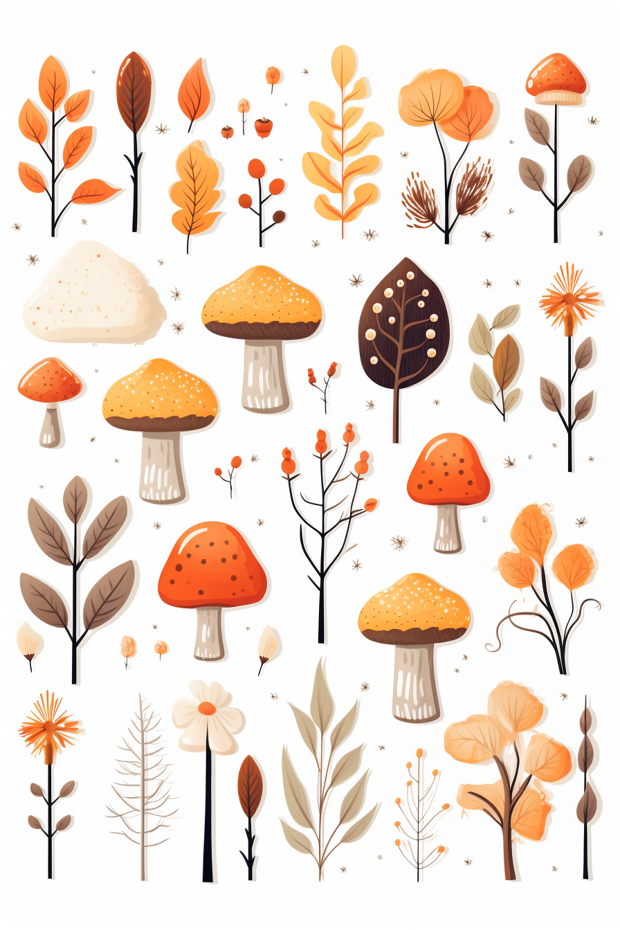 Autumn themed stickers on white