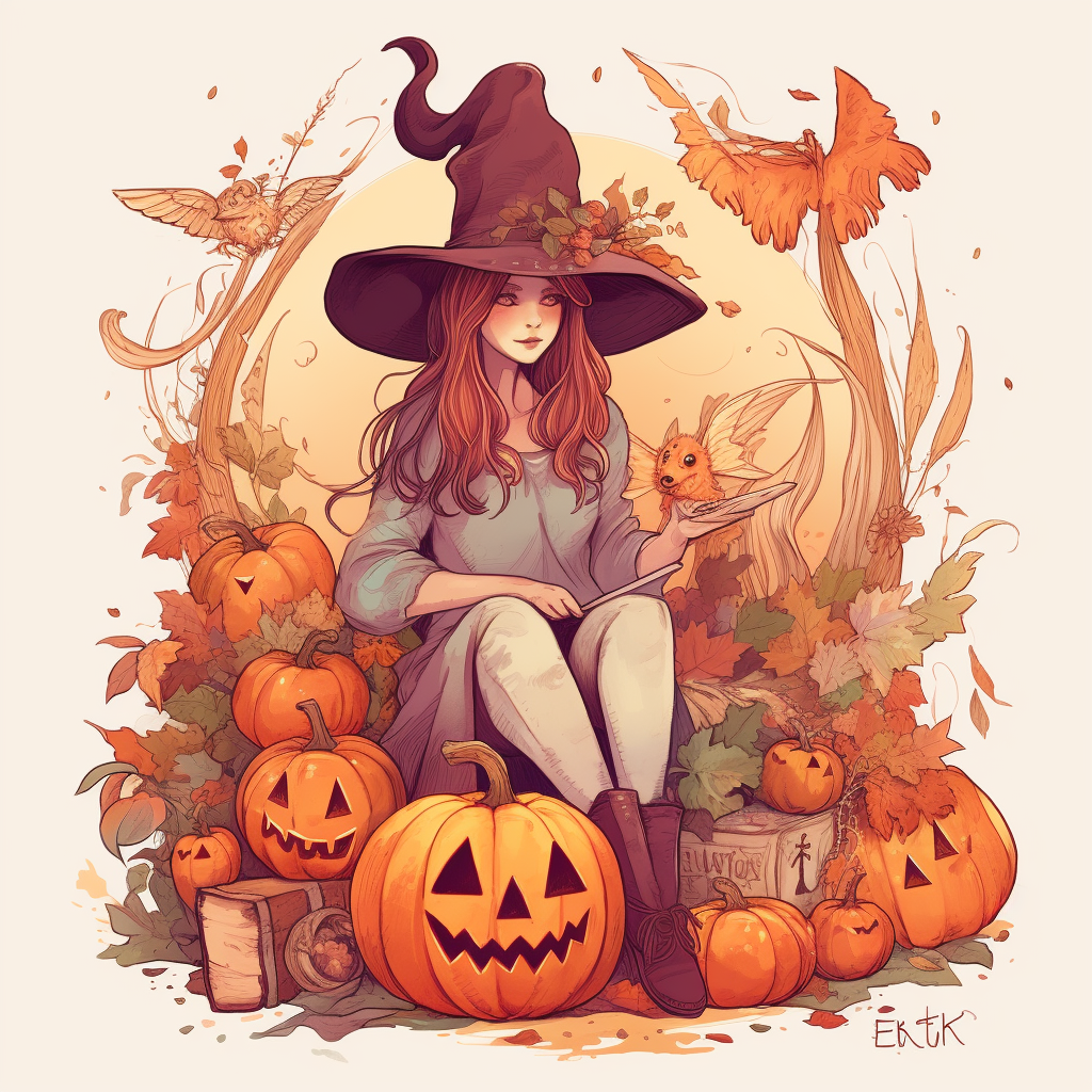 Beautiful autumn witch with pumpkin