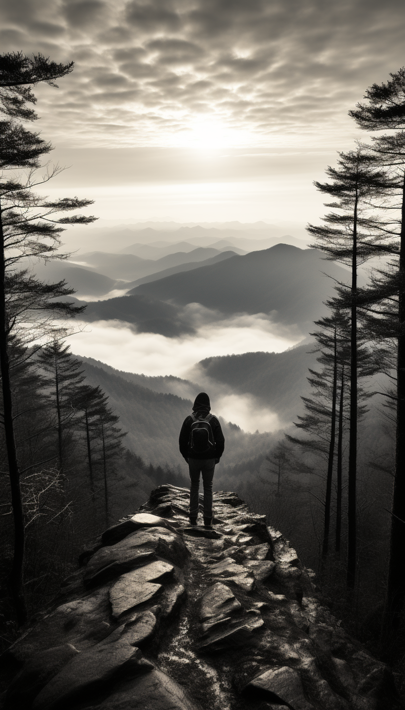 Minimalist mountain climbing in black and white