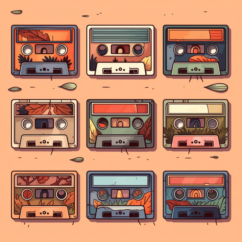 Colorful autumn cartoon cassette tape