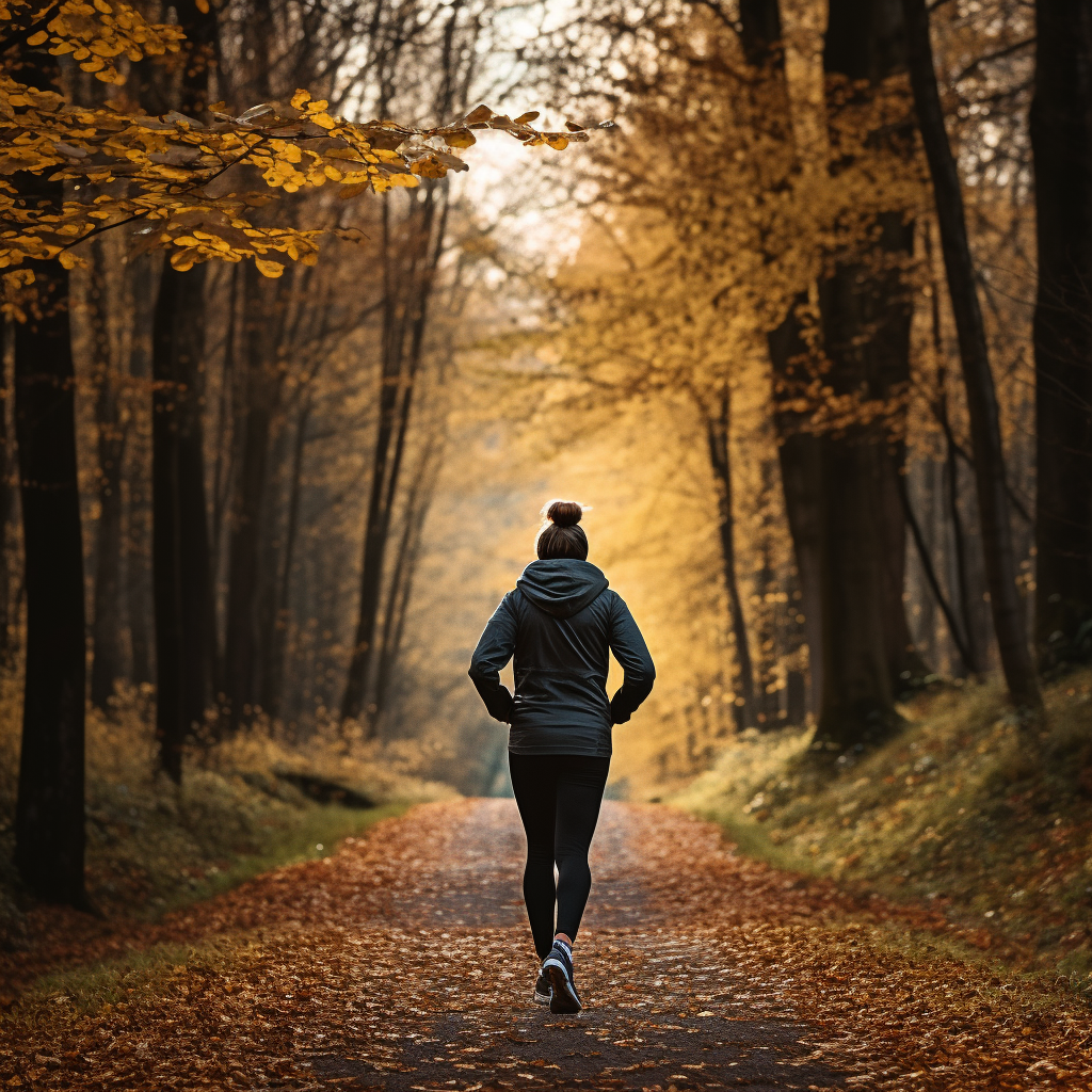 Person exercising in autumn scenery