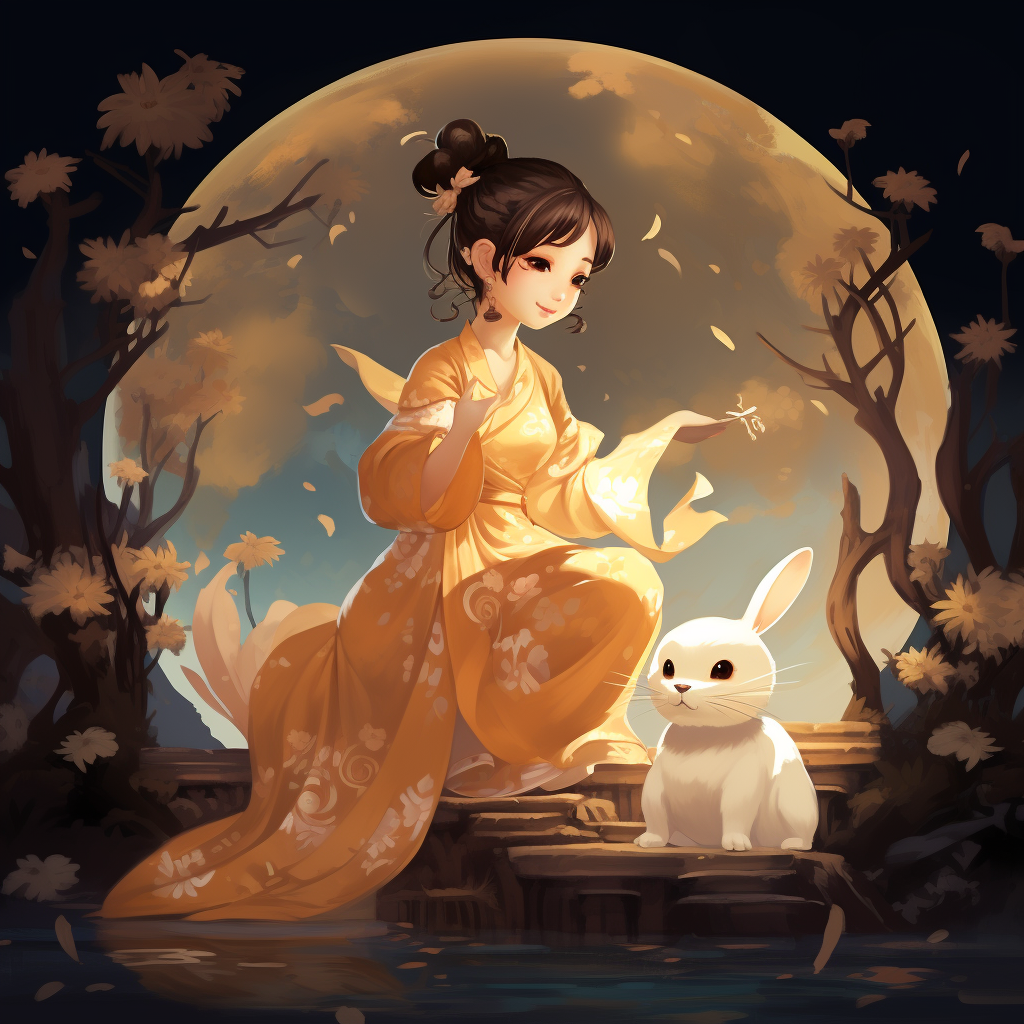 Mid-Autumn Festival Girl and Rabbit Playing