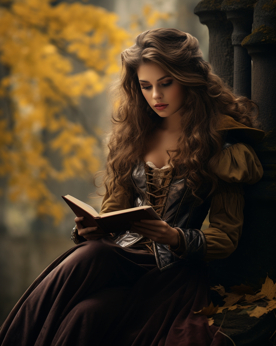 Girl reading in autumn forest