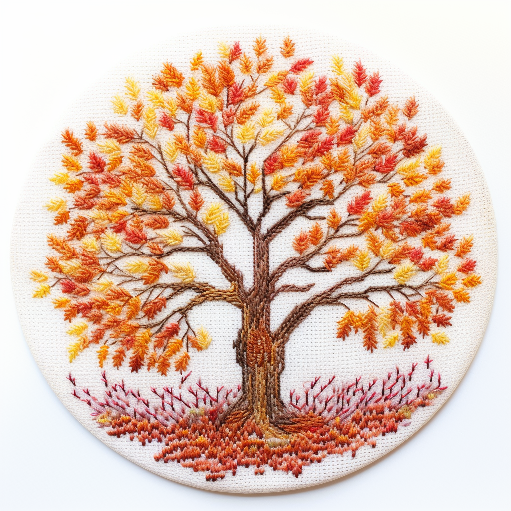 Autumn leaf dot embroidery design