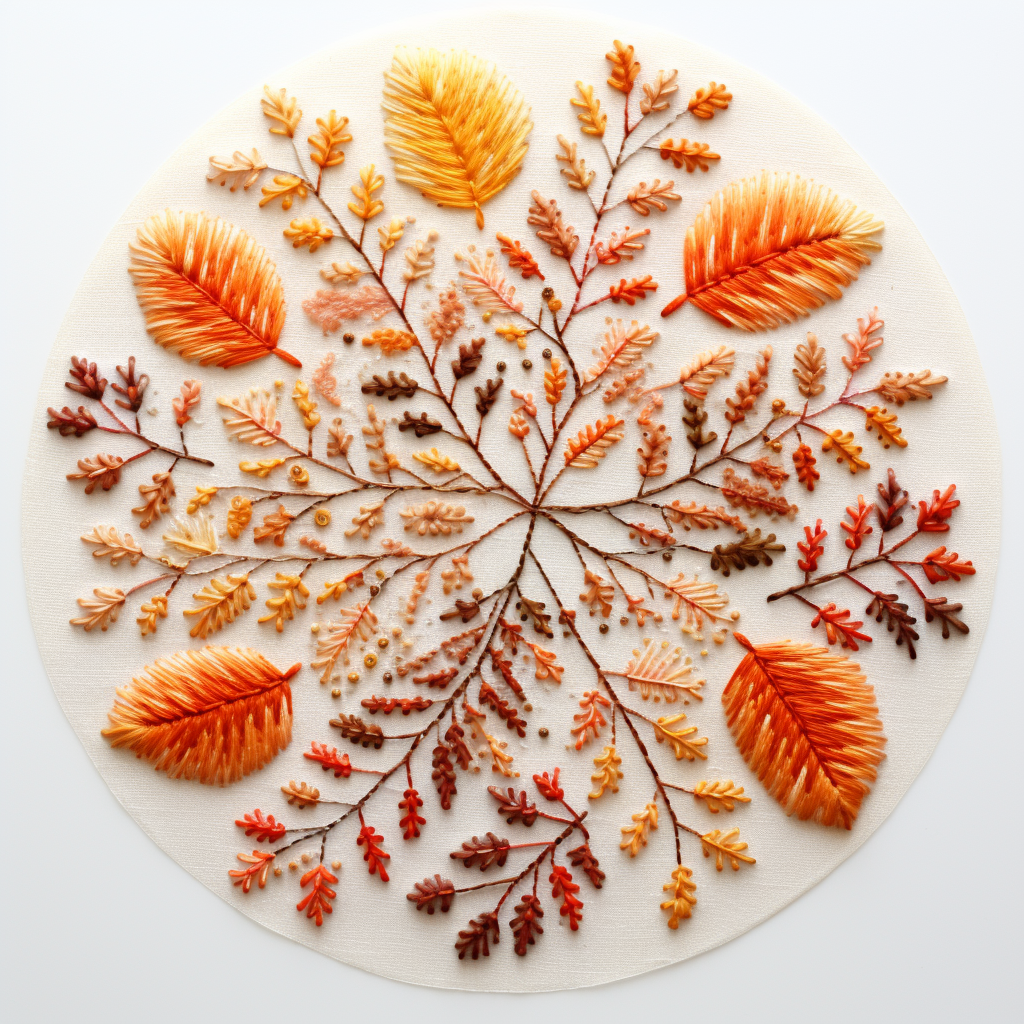 Autumn leaves dot embroidery on white background