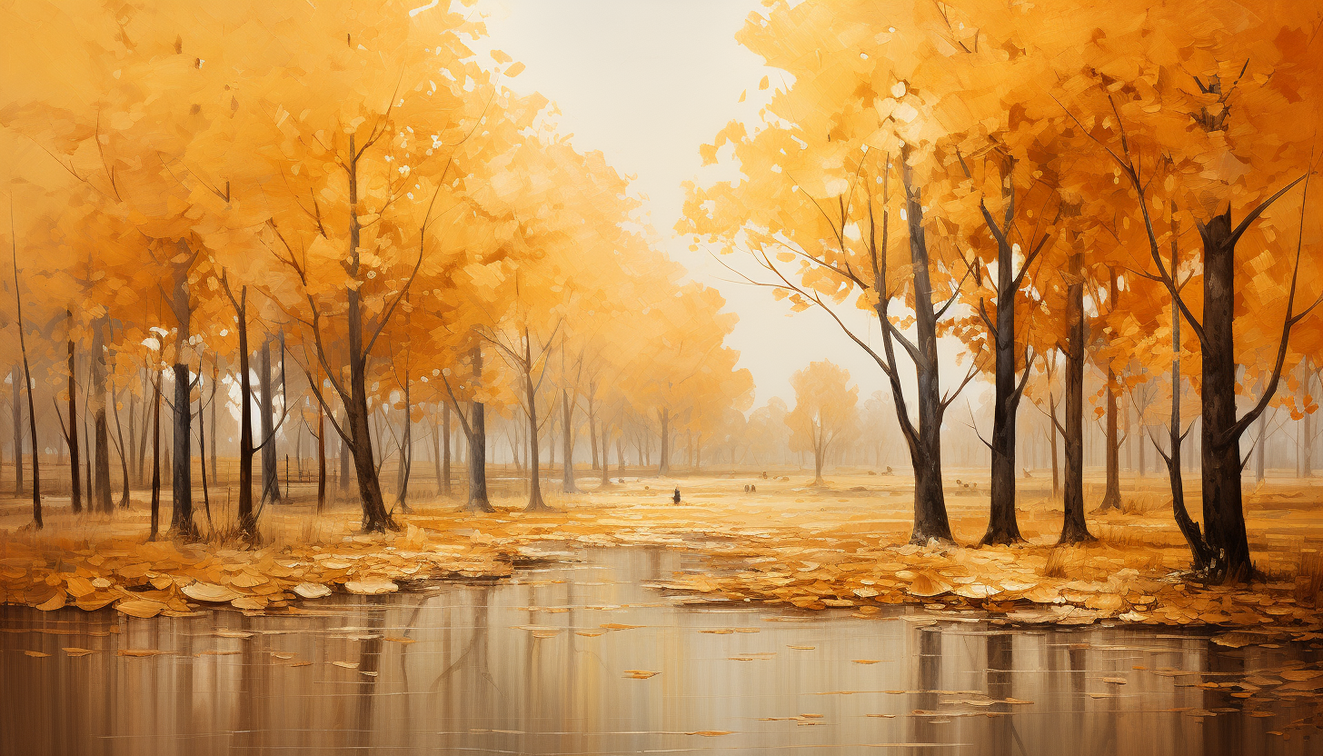 Golden autumn leaves in serene woods