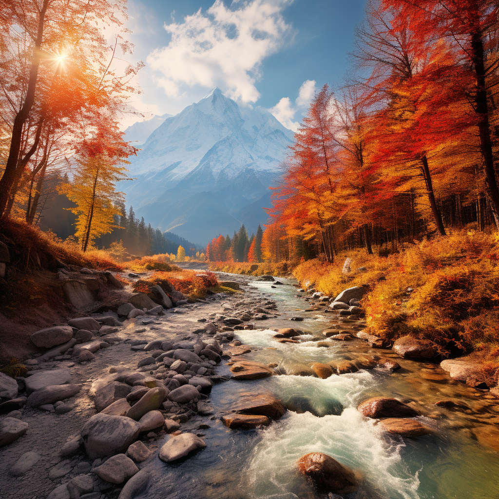 Beautiful autumn leaves on a majestic mountain