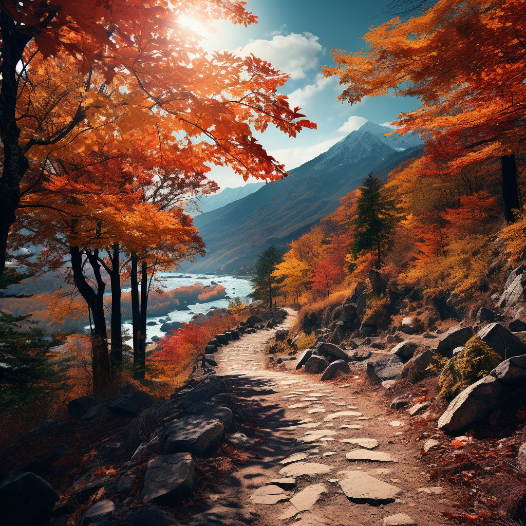 Vibrant autumn leaves on majestic mountains