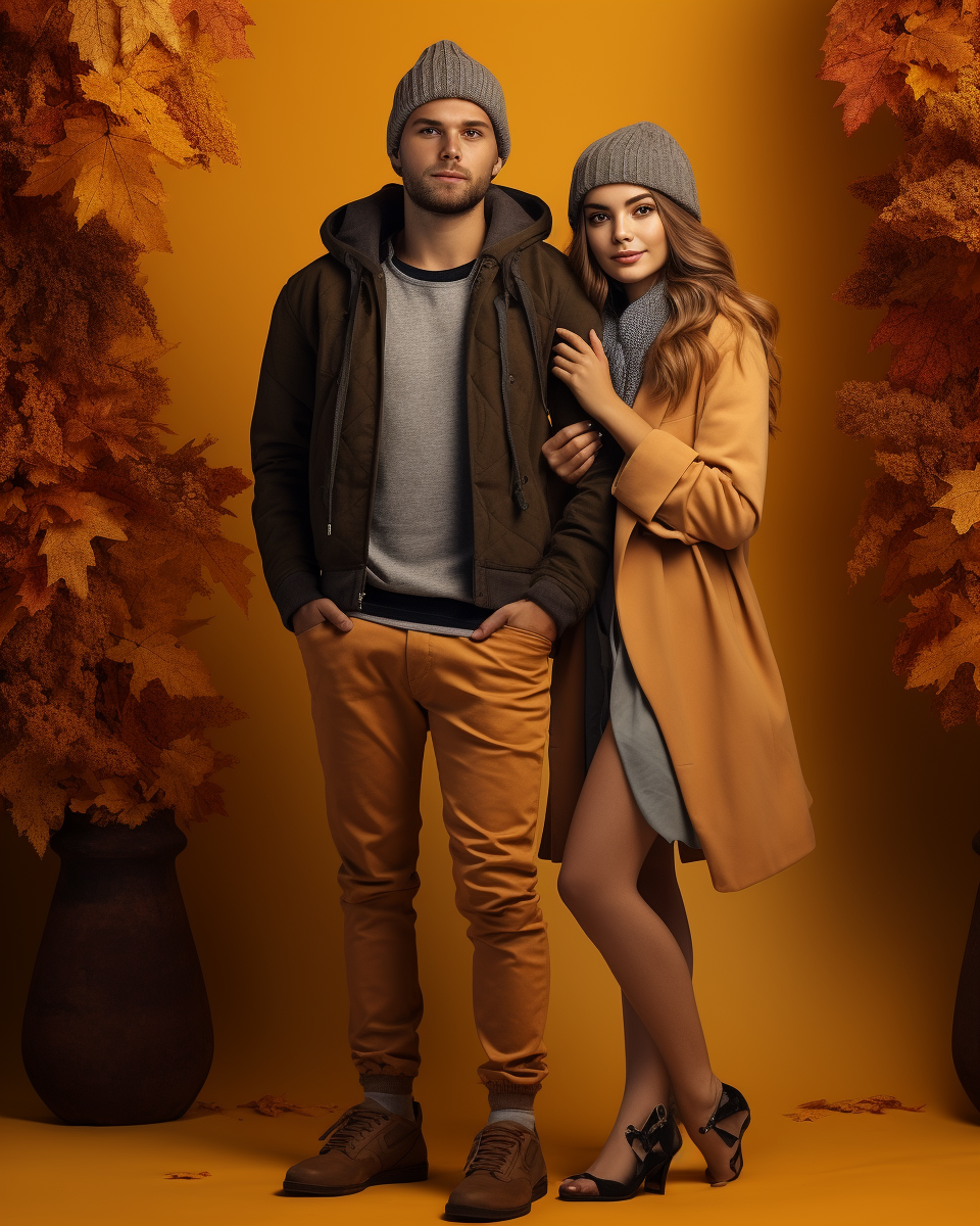 Fashionable model couple in autumn attire