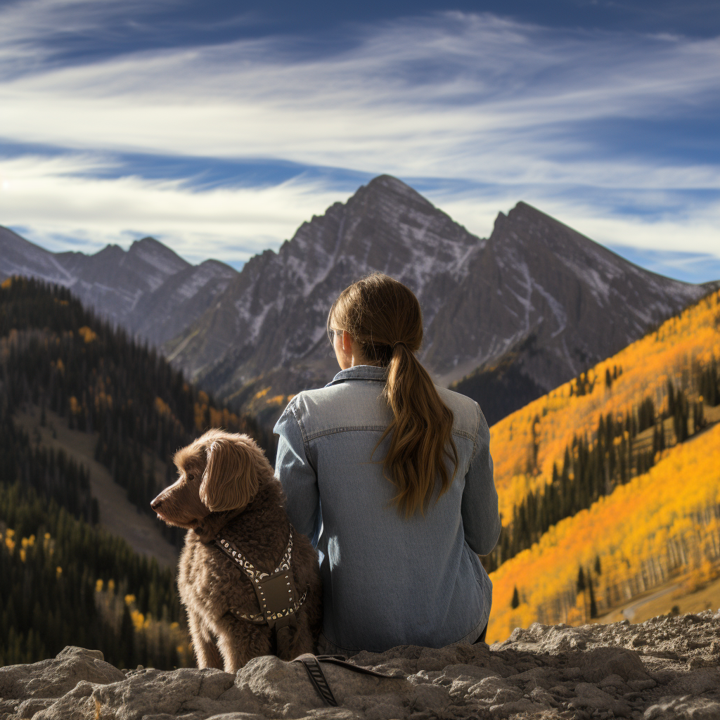 Girl and Dog on Colorful Autumn Mountain