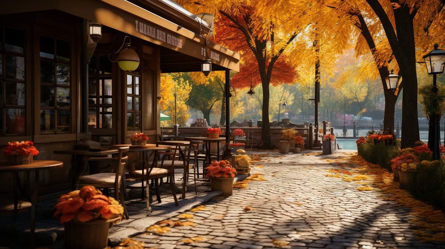 Relaxing cafe in autumn park