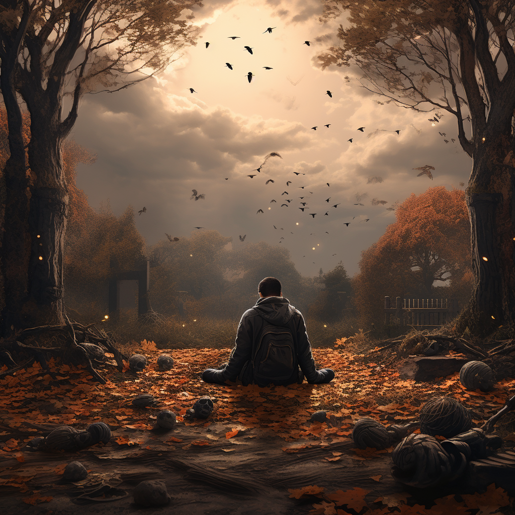 Man sitting in autumn park