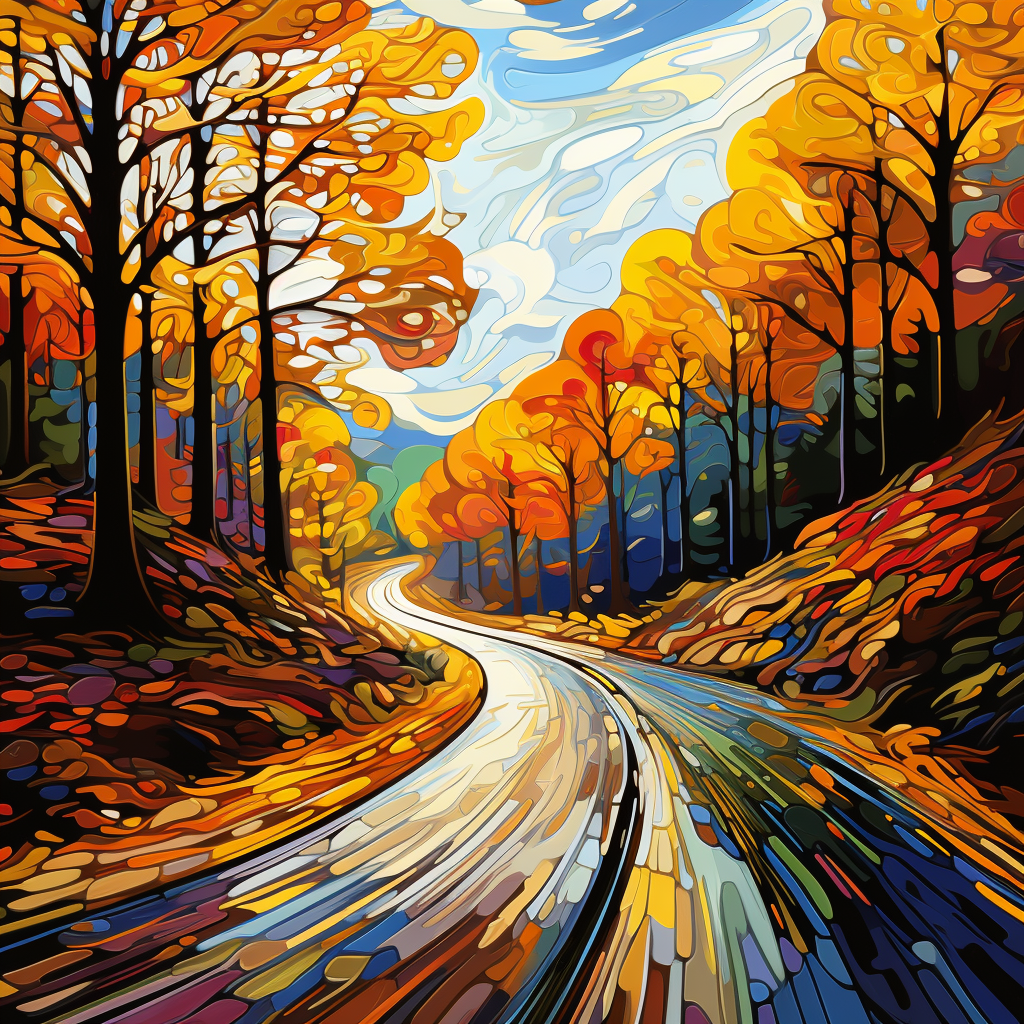 Desolate Road in Autumn: Psychedelic French Art