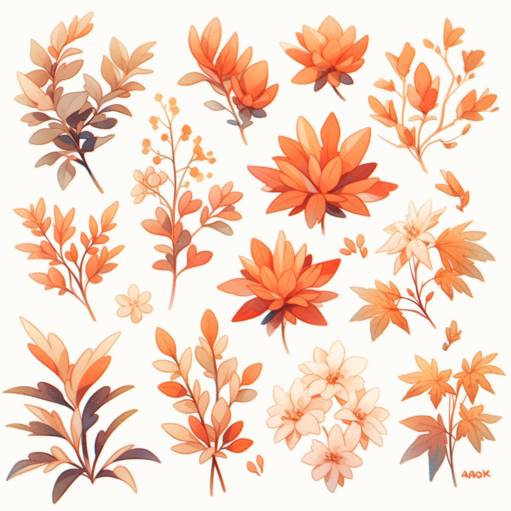 Detailed autumn set illustration on white background