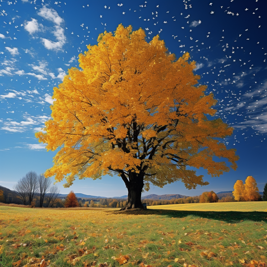 Serene Autumn Tree with Star-shaped Leaves