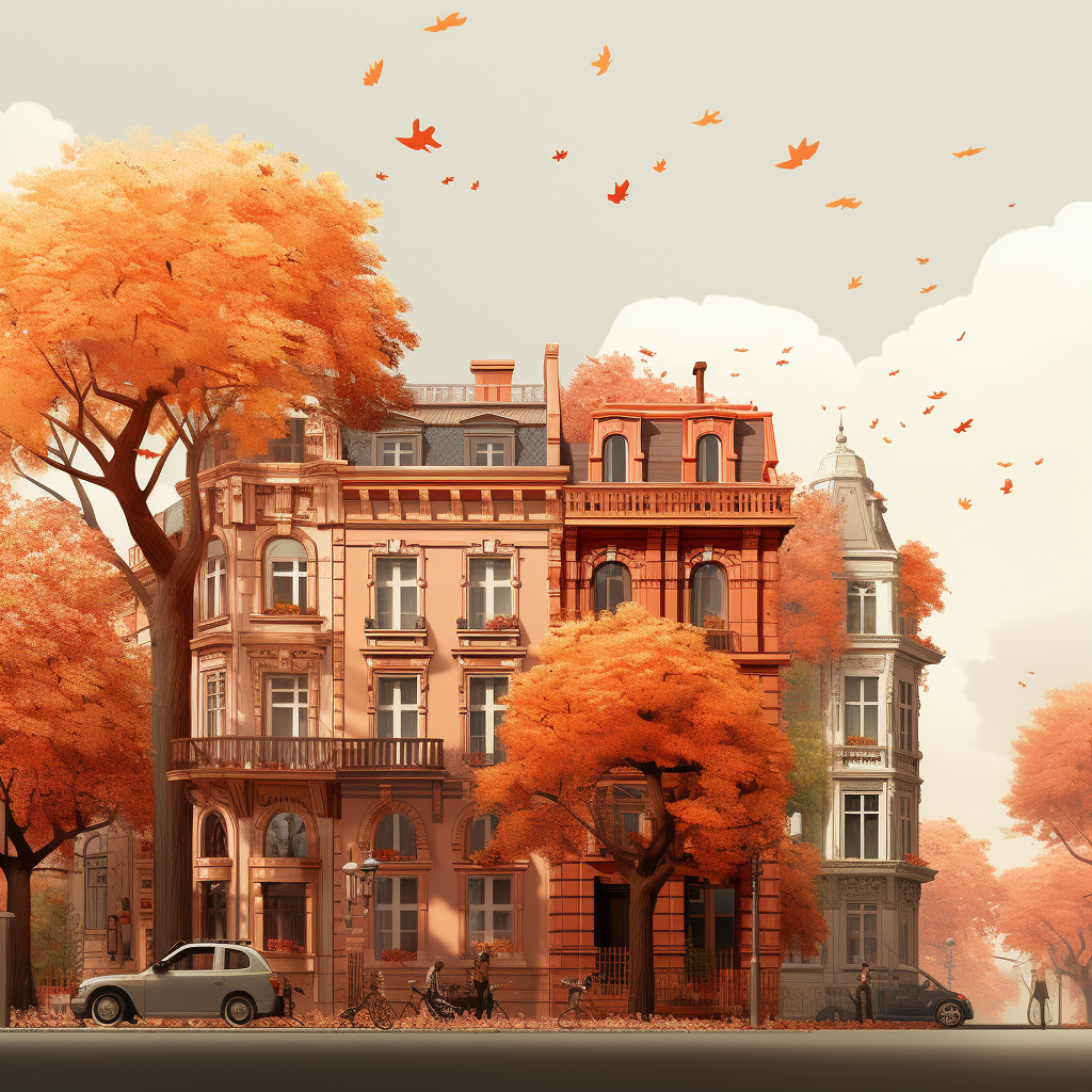 Beautiful autumnal architecture in warm hues