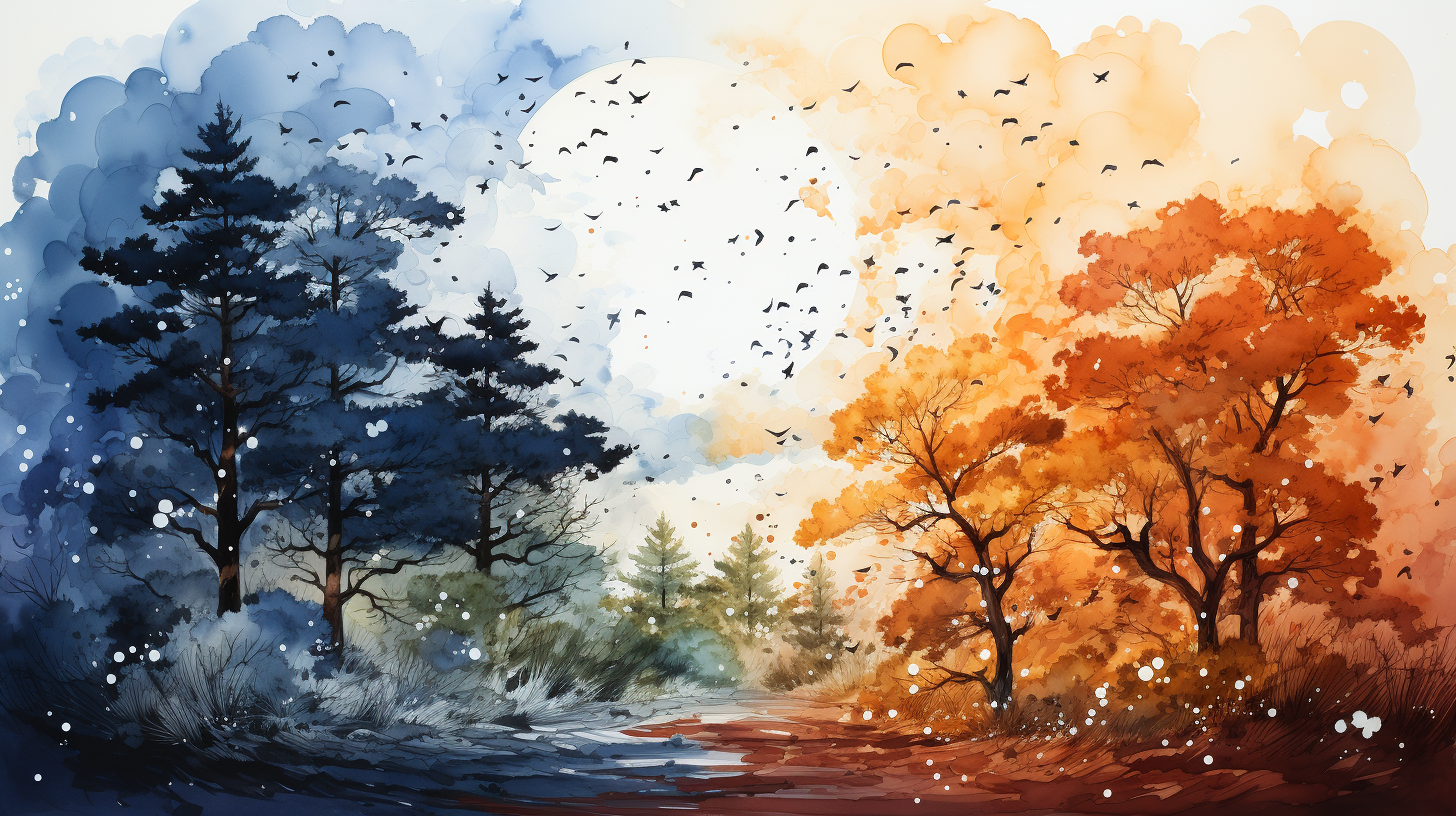 Colorful watercolor illustration of autumnal equinox