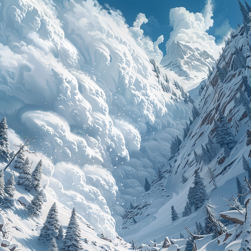 Forceful avalanche illustration snow mountainside