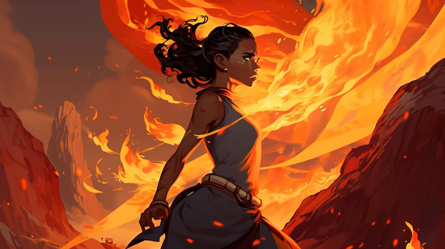 Digital art of fierce female firebender ?