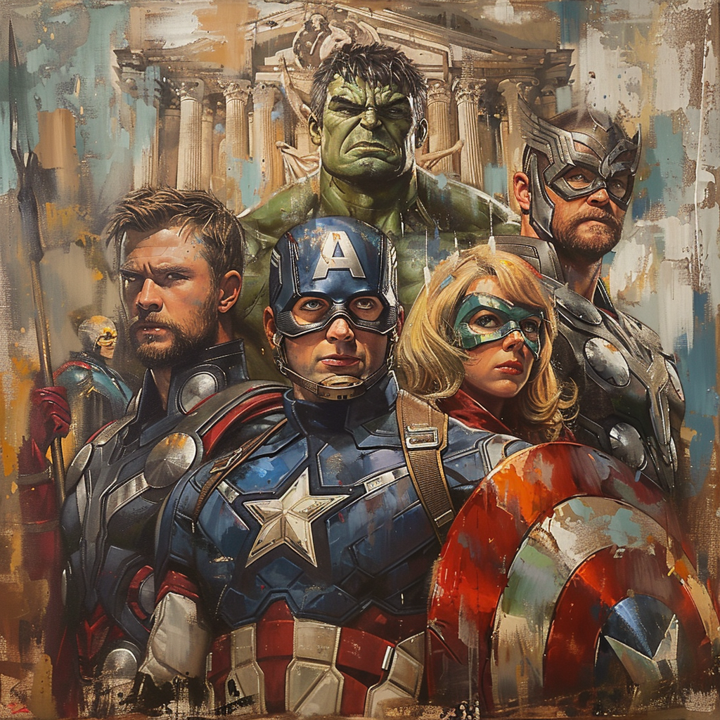 Avengers in Baroque Style Painting