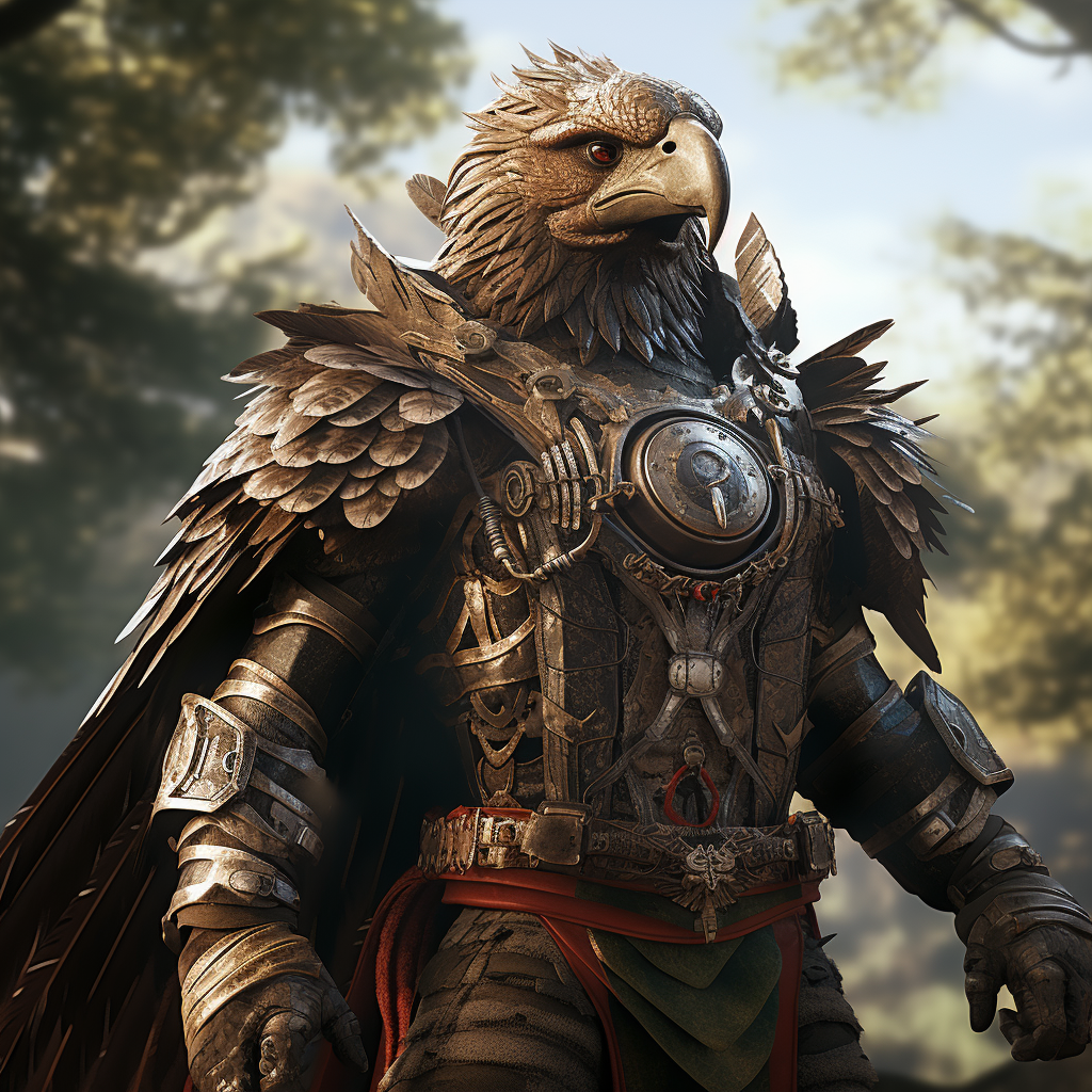 Majestic Avian Warrior in Armored Bronze Age Attire