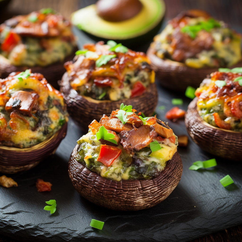 Savory avocado and bacon stuffed mushrooms